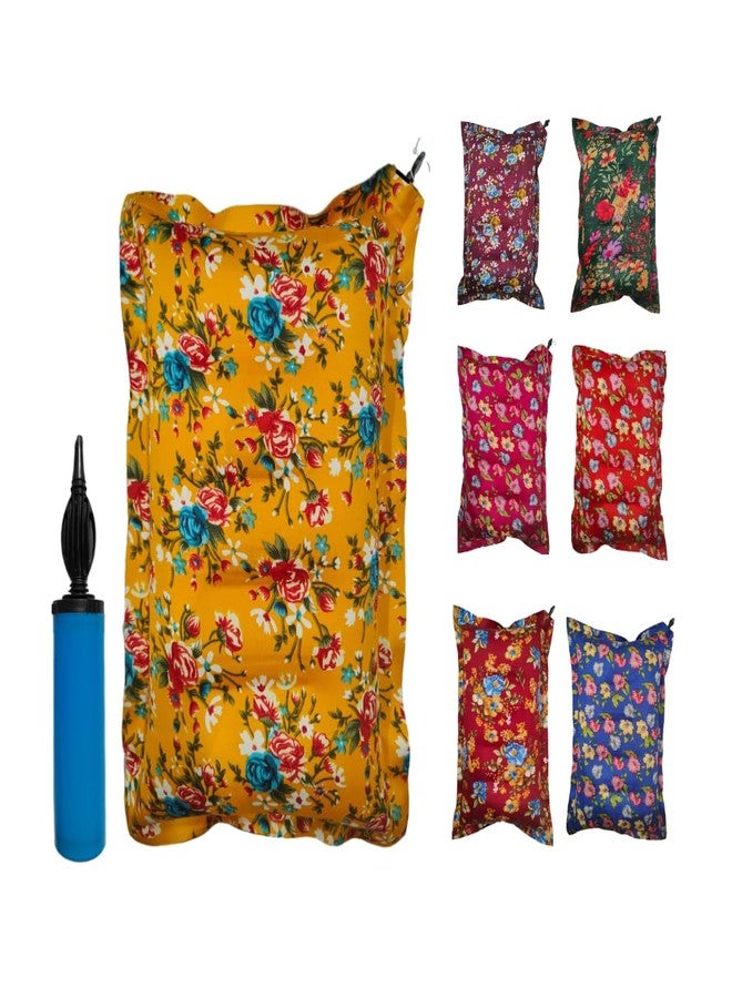PM SQUARE Inflatable Soft Portable Yellow Printed Air Pillow with Air Pump for Travel in Train, Bus, Camping, Hostel and Office - Image 1